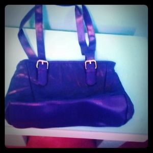 Blue leather handbag